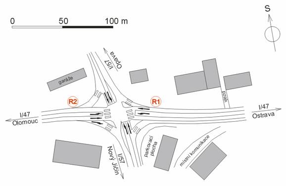 obrázek:obrazek 1 schema krizovatky silnic i 47 a i 57 se symbol